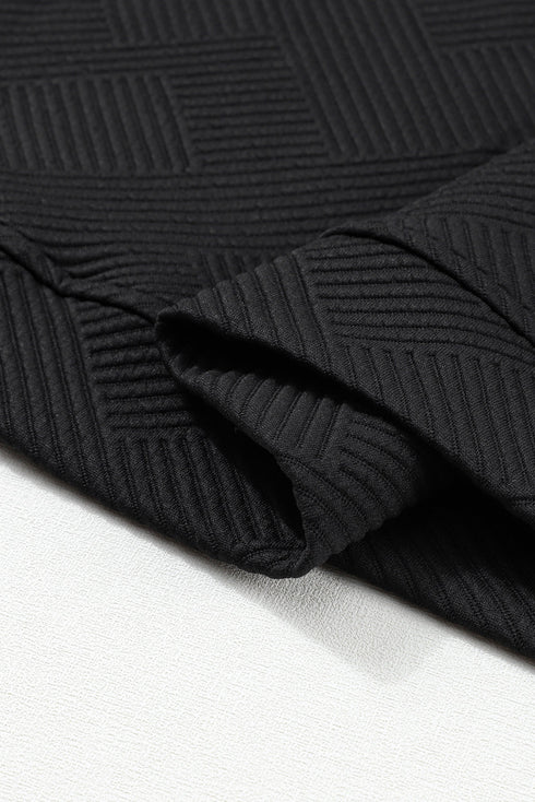 Textured Long Sleeve Top And Drawstring Lounge Short Sets