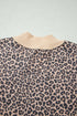 Leopard Print High Neck Long Sleeve Ribbed Cuffs Hem Sweatshirt