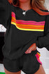 Striped Patchwork Applique Pullover Two Piece Short Set