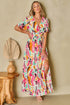 Abstract Print Flutter Sleeve V Neck Maxi Dress