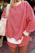 Stripe Mock Neck Sweatshirt Shorts Set