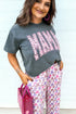 Mama Letter Graphic Tee Camouflage Print Loose Pant Set
