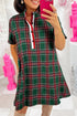 Plaid Button Front Short Sleeve Shift Mini Dress