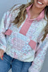 Floral Quilted V Neck Faux Pocket Southern Sweatshirt