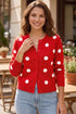 Polka Dot Button Front Long Sleeve Sweater Cardigan