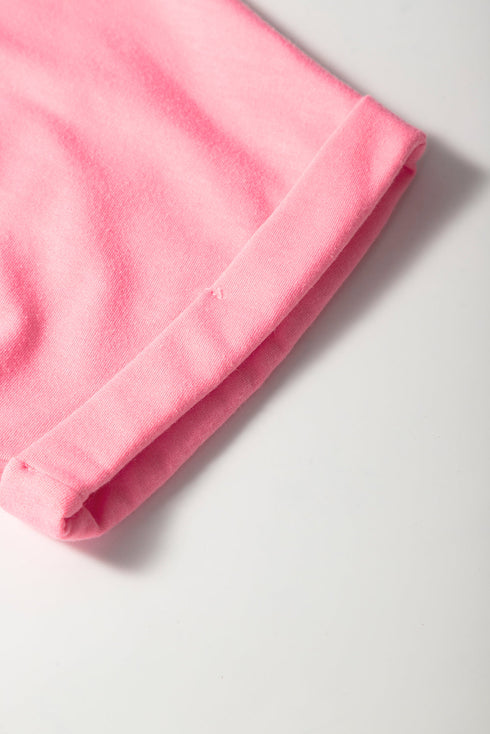 Solid Casual Hooded Short Sleeve Henley Short Set