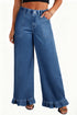 Elastic Waist Ruffled Wide Leg Denim Pants