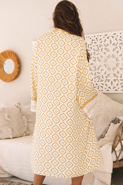 Bohemian Geometric Print Open Front Duster Kimono