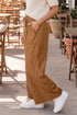 Elastic Waist Wooden Button Placket Ankle Length Wide Leg Pants