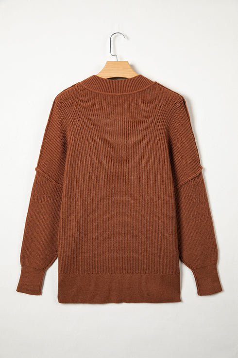 Modern Ribbed Knit Stand Neck Long Sleeve Sweater