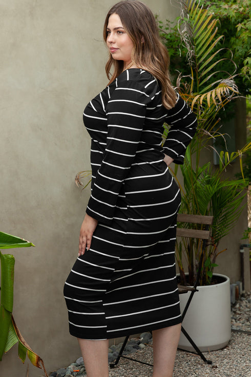 Striped Print Loose Fit Long Shift Dress