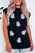 Glitter Ghost Print High Neck Graphic Tank Top