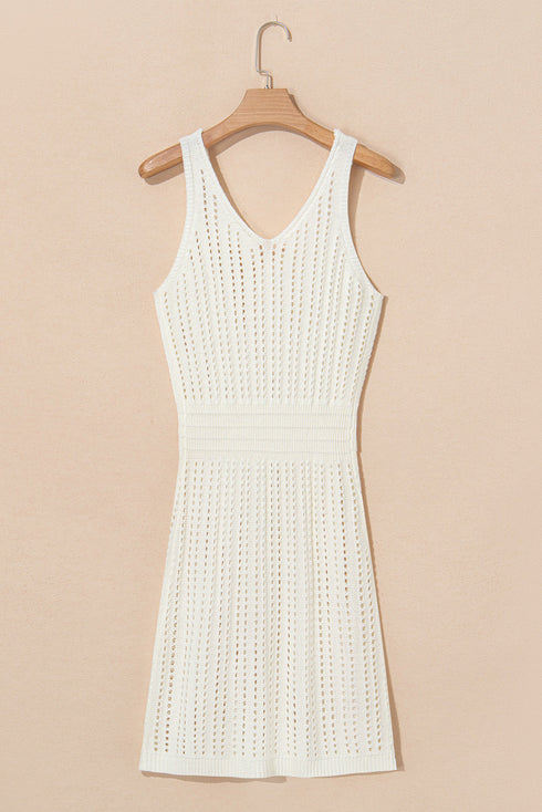 Open Knit Scoop Neck Sleeveless Mini Dress