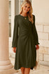 Ruched Detail Long Sleeve Textured Finish Midi Dress