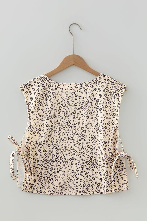 All Over Leopard Print Corduroy Knot Side Western Vest