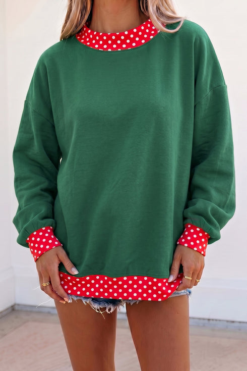 Mock Neck Plaid Pattern Trim Oversized Sweatshirt