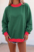 Mock Neck Plaid Pattern Trim Oversized Sweatshirt