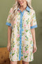 Floral Print Striped Trim Button Down Shift Mini Dress