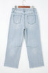 Denim Sequin Rugby Pattern Raw Hem Jeans