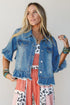 Western Ruffle Hem Raw Edge Half Sleeve Denim Jacket