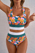 Mixed Print Scoop Neck High Waist Bikini Set