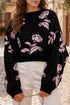 Floral Knit Puff Sleeve Dropped Shoulder Pullover Sweater