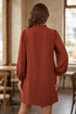 Pure Polyester Shift Long Sleeve Mini Dress
