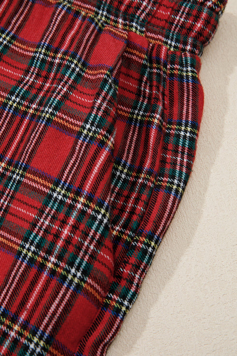 Plaid Slogan Embroidery Pocket Long Sleeve Lounge Set
