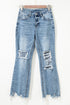 Distressed Open Knee Raw Hem Fit Flare Jeans