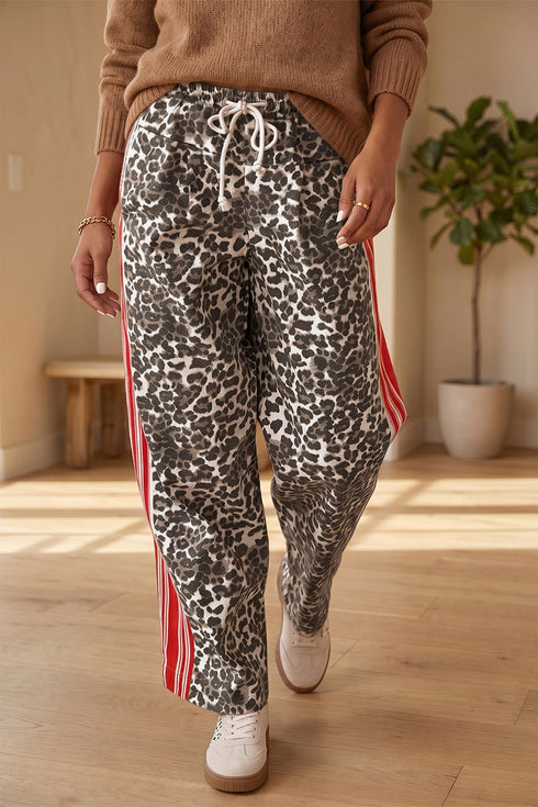 Denim Leopard Print Patchwork Elastic Waist Jeans
