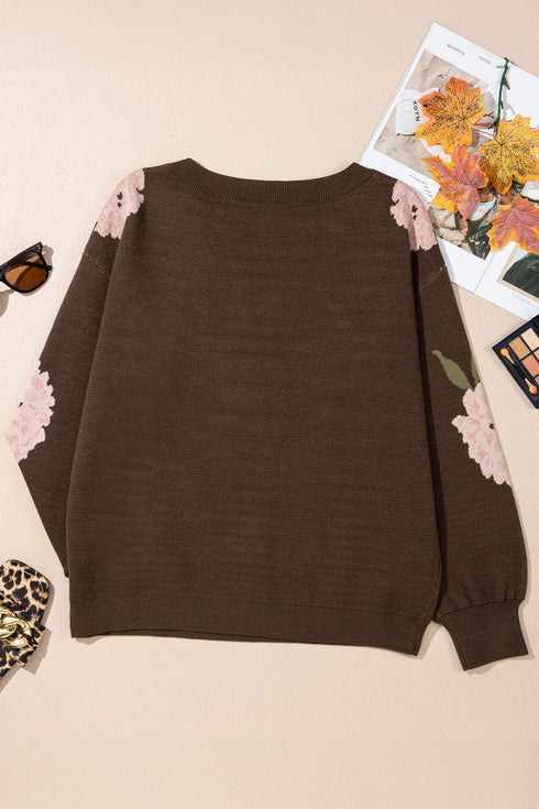 Floral Print Drop Shoulder Relaxed Pullover Sweater