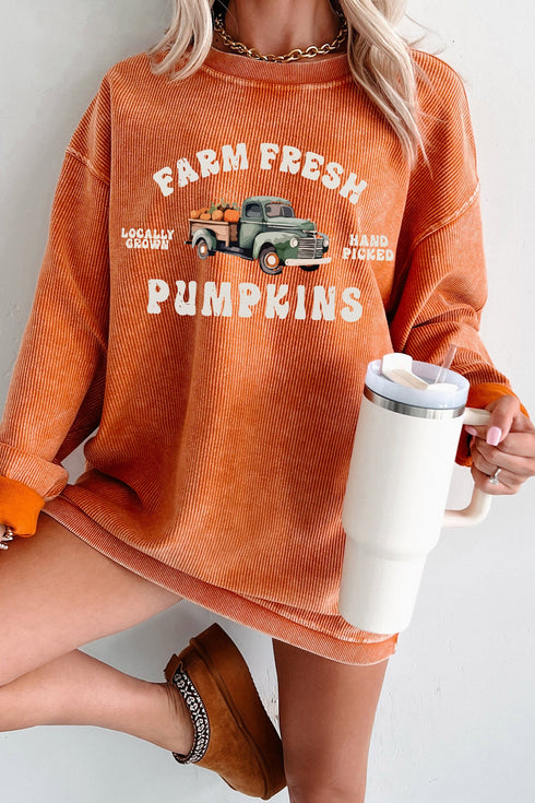 Corded Ribbed Farm Fresh Pumpkins Graphic Pullover Sweatshirt