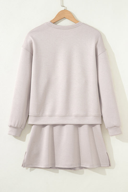 Solid Drop Shoulder Pullover Drawstring Mini Skirt Two Piece Dress