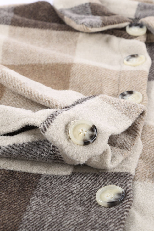 Paneled Pocketed Button Down Long Sleeve Plaid Shacket