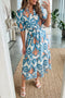 Bohemian Floral Print Puff Sleeve Ruffle Hem Midi Dress