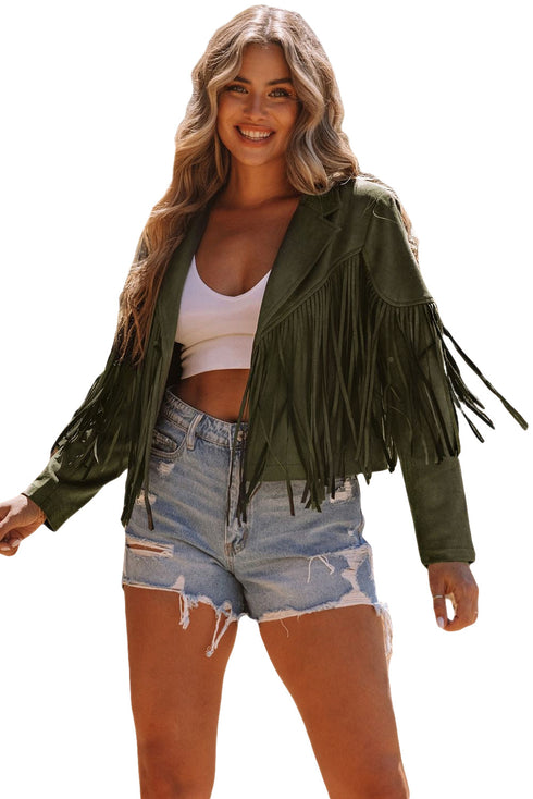 Cropped Faux Suede Western Fringe Tassel Jacket
