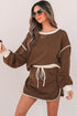 Paneled Loose Pullover And Lace Up Skort Two Piece Set