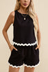 Casual Paneled Print Ricrac Trim Tank Top Short Set
