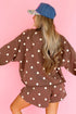 Polka Dot Raw Hem Relaxed Pullover Loose Skort Two Piece Short Set