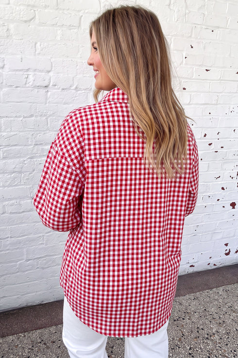 Plaid V Neck Long Sleeve Tunic Loose Fit Blouse