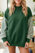 Mock Neck Plaid Pattern Sleeve Loose Tunic Sweatshirt