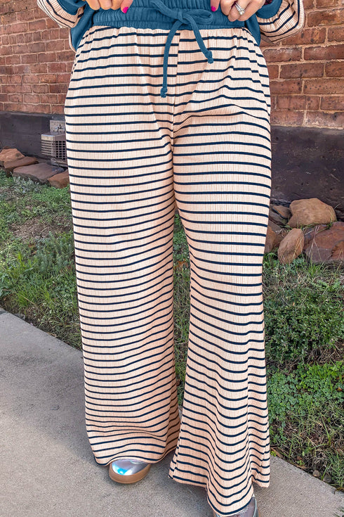 Striped V Neck Long Sleeve Lounge Set