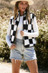 Casual Checkered Print Fleece Sherpa Collared Vest