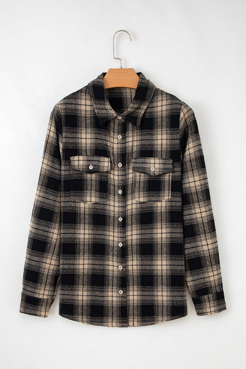 Retro Plaid Double Flap Pocket Brushed Shacket