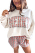 Plaid Slogan Long Sleeve Coordinated Top Short Set