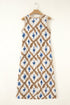 Bohemian Abstract Print V Neck Sleeveless Maxi Dress