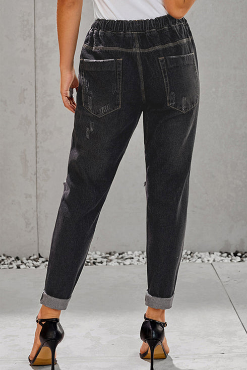 Casual Distressed Pocketed Denim Jogger Jeans