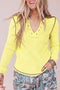 V Neck Stitched Detail Ribbed Long Sleeve Top