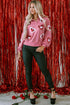 Sequin Heart Applique Snap Button Collared Pullover Sweatshirt