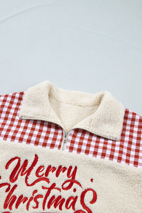Plaid Patchwork Baggy Silhouette Plush Sherpa Sweatshirt